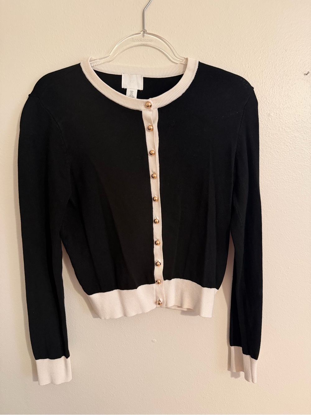 H&M Black Cardigan with Cream Trim and Gold Buttons (size small)